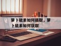 萝卜硫素如何摄取，萝卜硫素如何获取