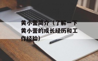黄小蕾简介（了解一下黄小蕾的成长经历和工作经验）