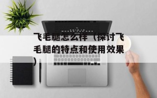 飞毛腿怎么样（探讨飞毛腿的特点和使用效果）